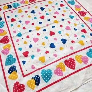 Vintage 80s Linen Rainbow Heart Bandana